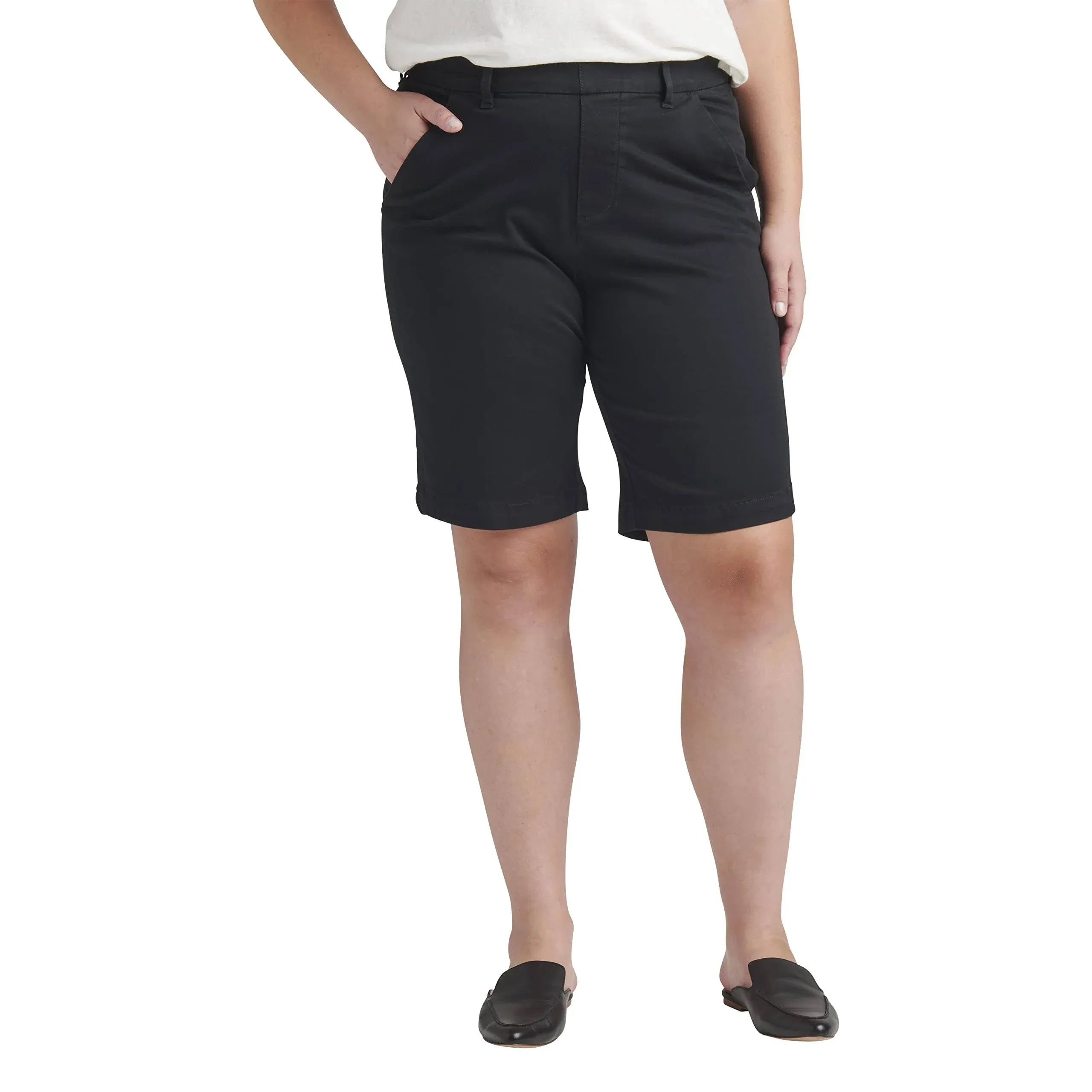 Jag Plus Maddie Mid Rise Bermuda Pull-On Shorts, Black, Size 16W