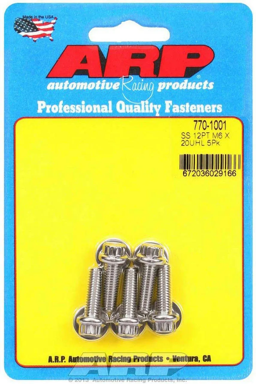 ARP Metric 12pt Bolt 5pc Stainless Steel M6 x 1.00 x 20 Wrenching: 8mm