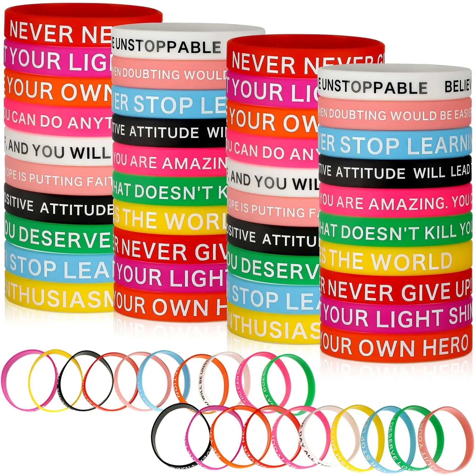 60 Pieces Inspirational Quote Rubber Wristbands