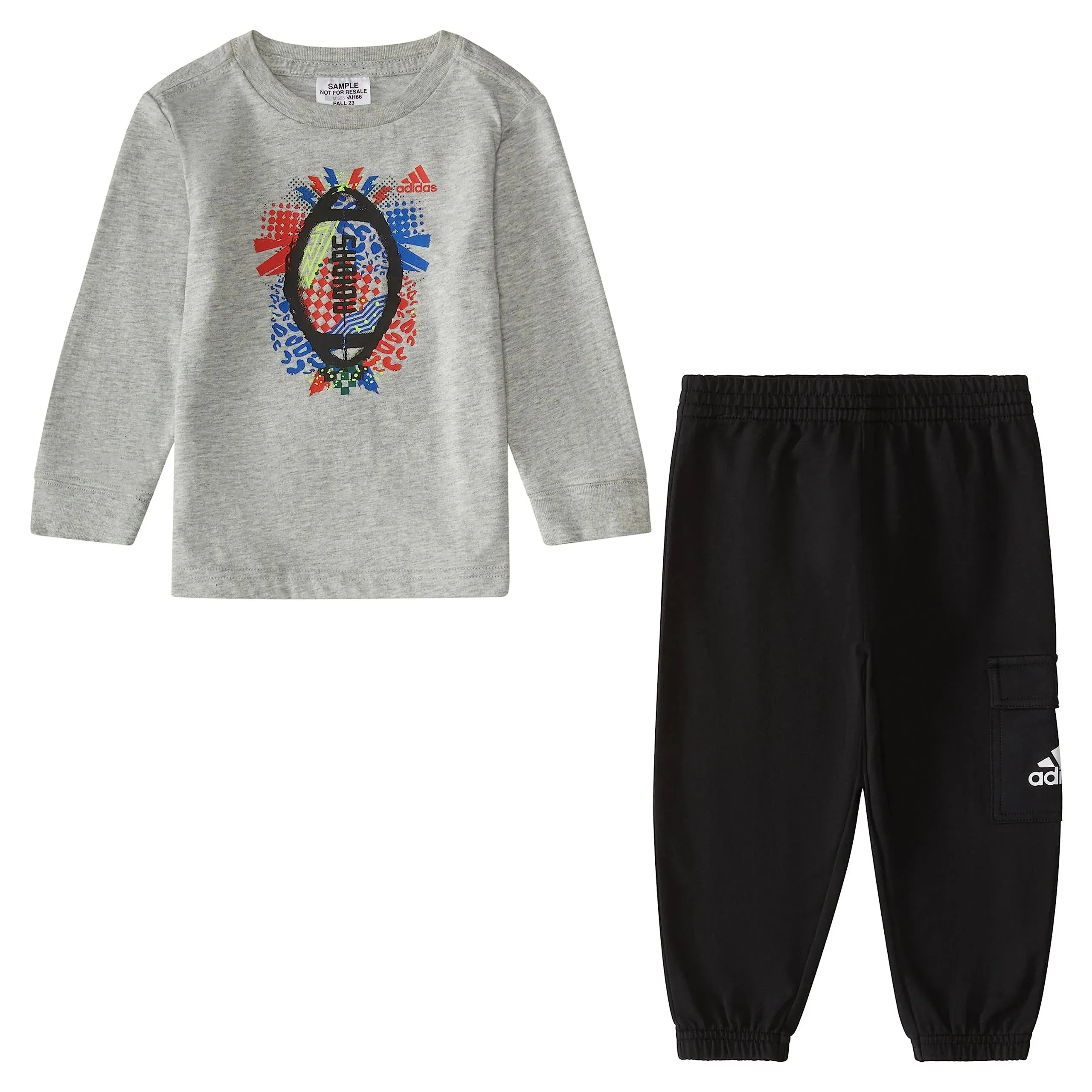 Adidas Boys 2-Piece Long Sleeve Cotton Heather Tee & Cargo Jogger Set