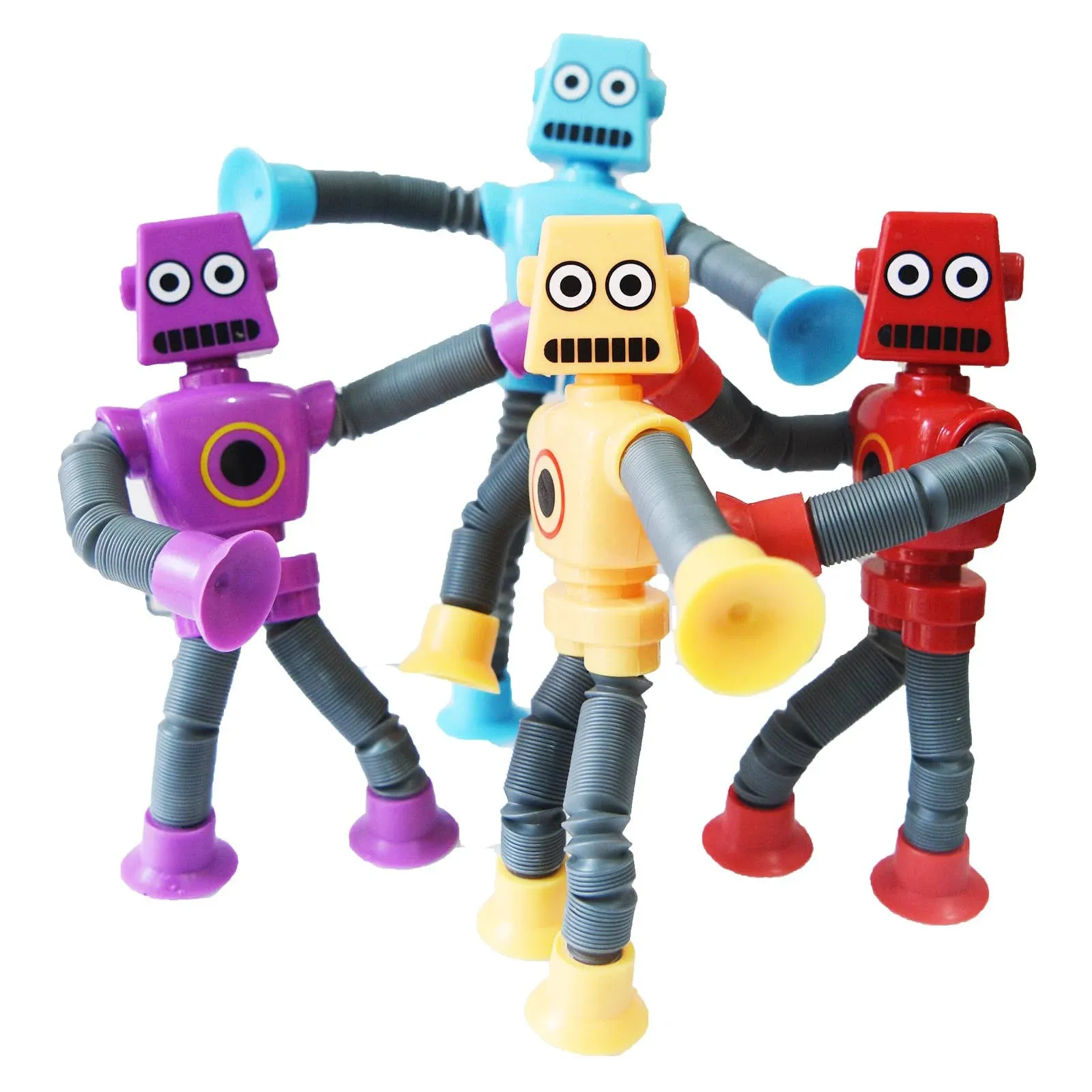 UGJ Bendable Robot Figures, Set of 4 Flexible Men, Telescopic Suction Cup Robot Toy, Telescopic Pop Tubes, Fidget Tubes Sensory Toys for Girls Boys