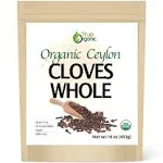 True Organic Ceylon Cloves Whole, 16 ounces Bulk Bag, USDA Organic & Kosher Certified, Non-GMO, Fresh Organic Cloves, Perfect for Baking, Cooking, Drinks, Teas & Beverages, Pure Ceylon Premium Quality [ 16 oz ]