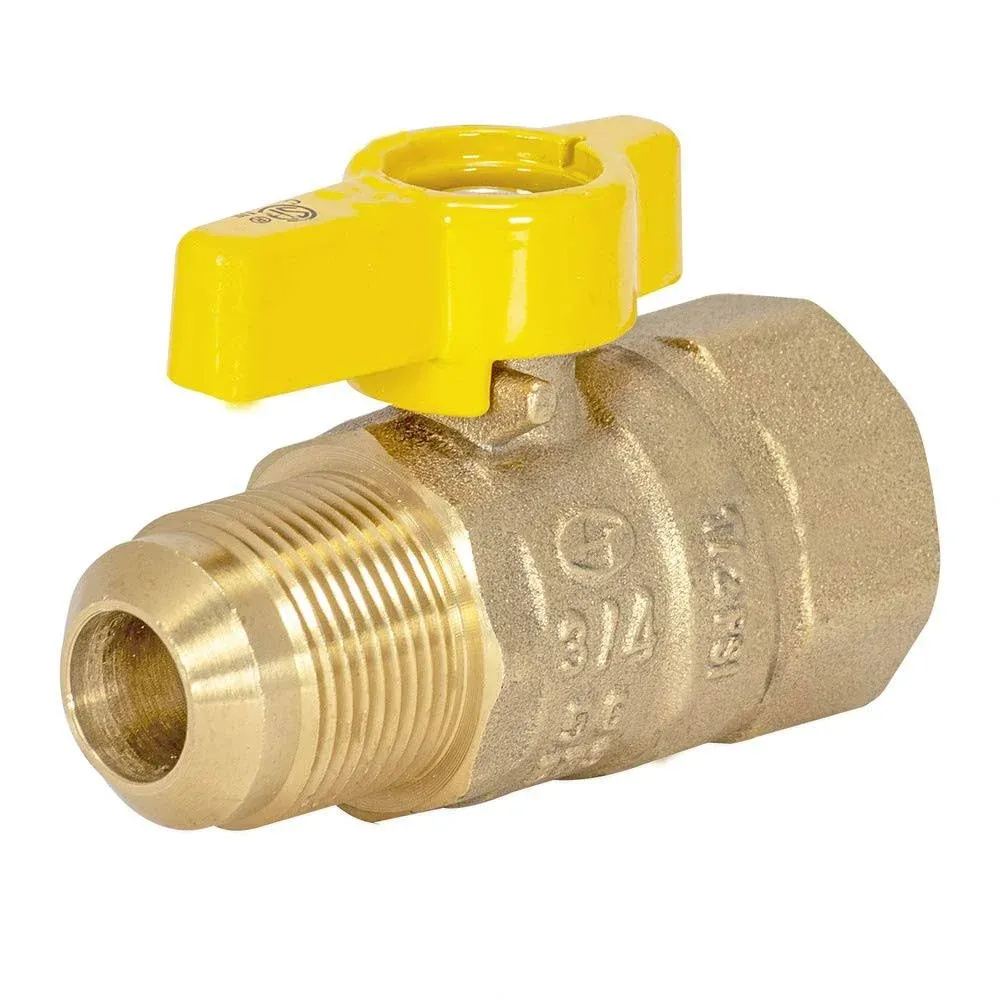 Eastman Brass Straight Gas Ball Valve Connector with Quarter-Turn Lever Handle, 3/4 Inch FIP x 15/16 Inch OD Tube, 60005