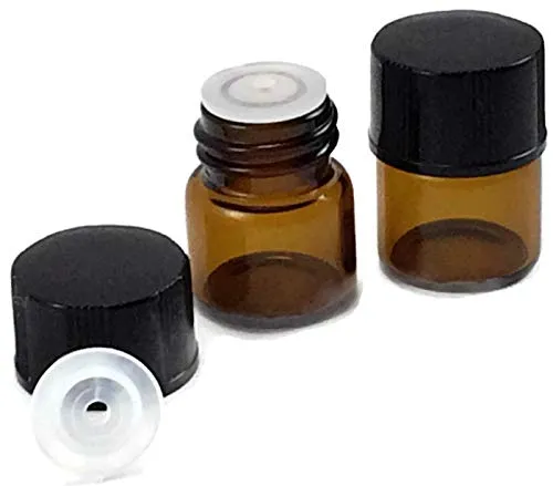 1/4 Dram 1ml Amber Glass Vial 144- Flat Black Screw Cap w/Orifice Reducer and...