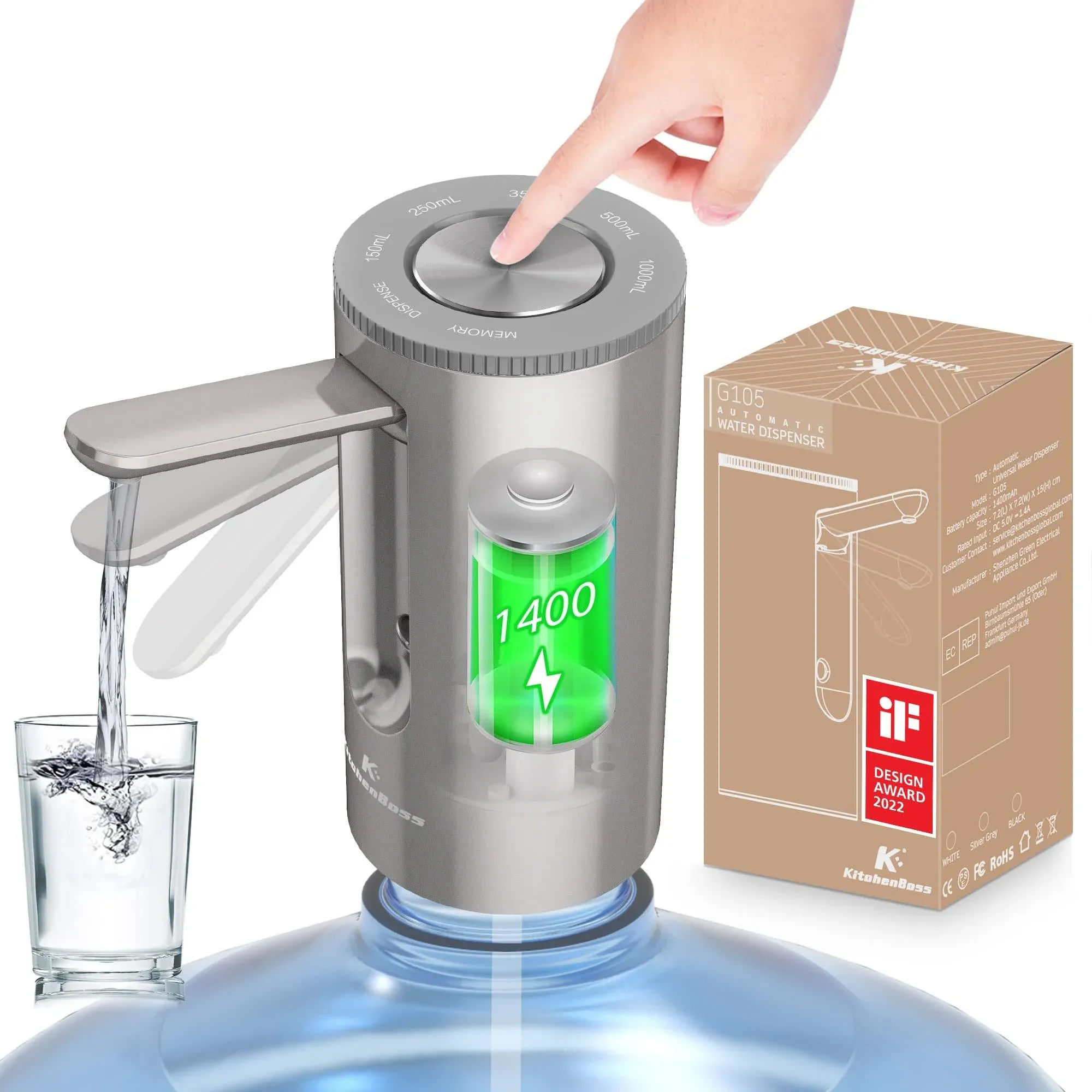 Universal Water-Bottle Pump Dispenser 5-Gallon:  Foldable Automatic Water Bottle