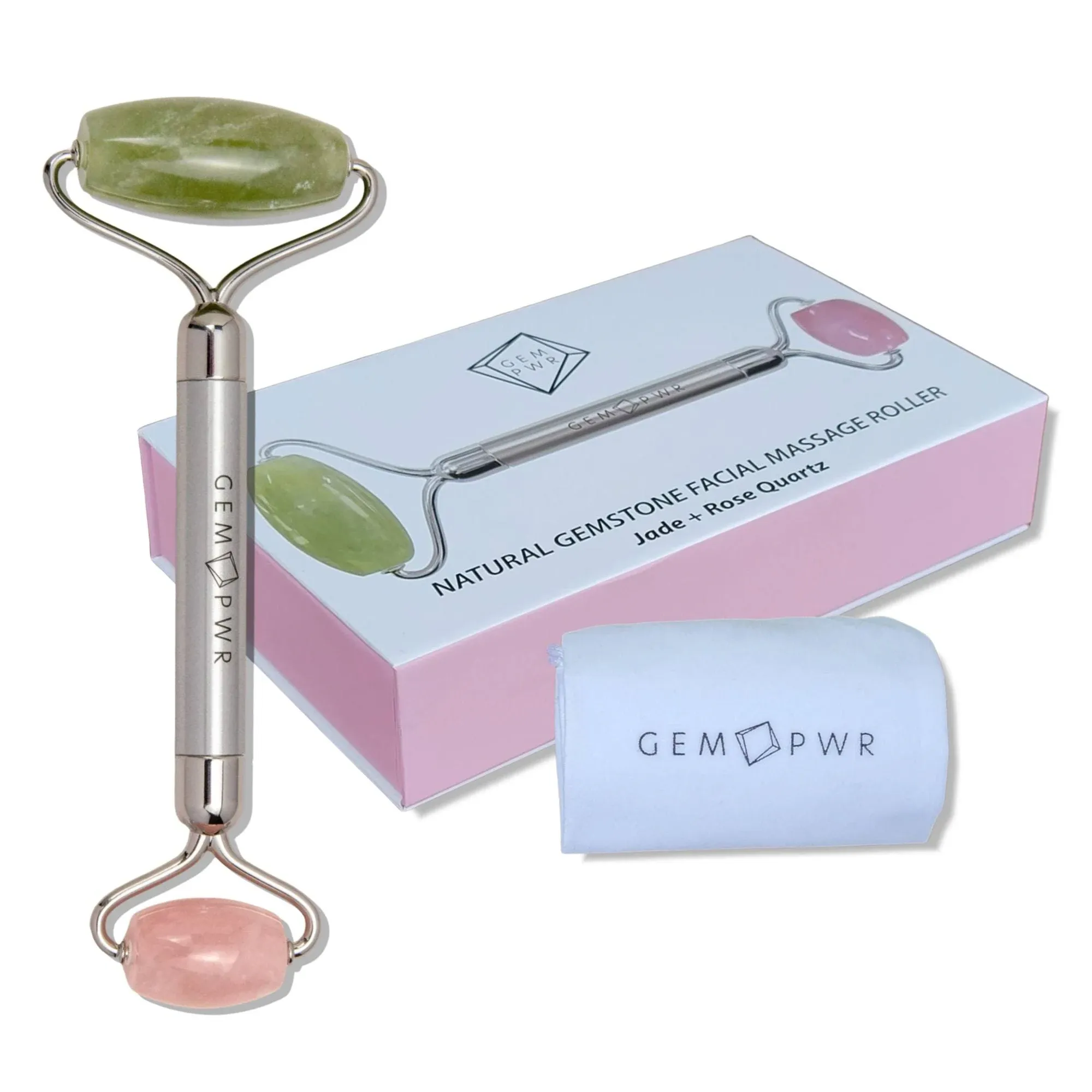 Jade + Rose Quartz Dual Head 2-in-1 Facial Massage Roller