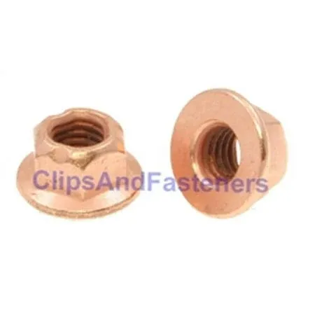 25 M8-1.25 Flange Exhaust Locknut Copper Plated 12mm Hex