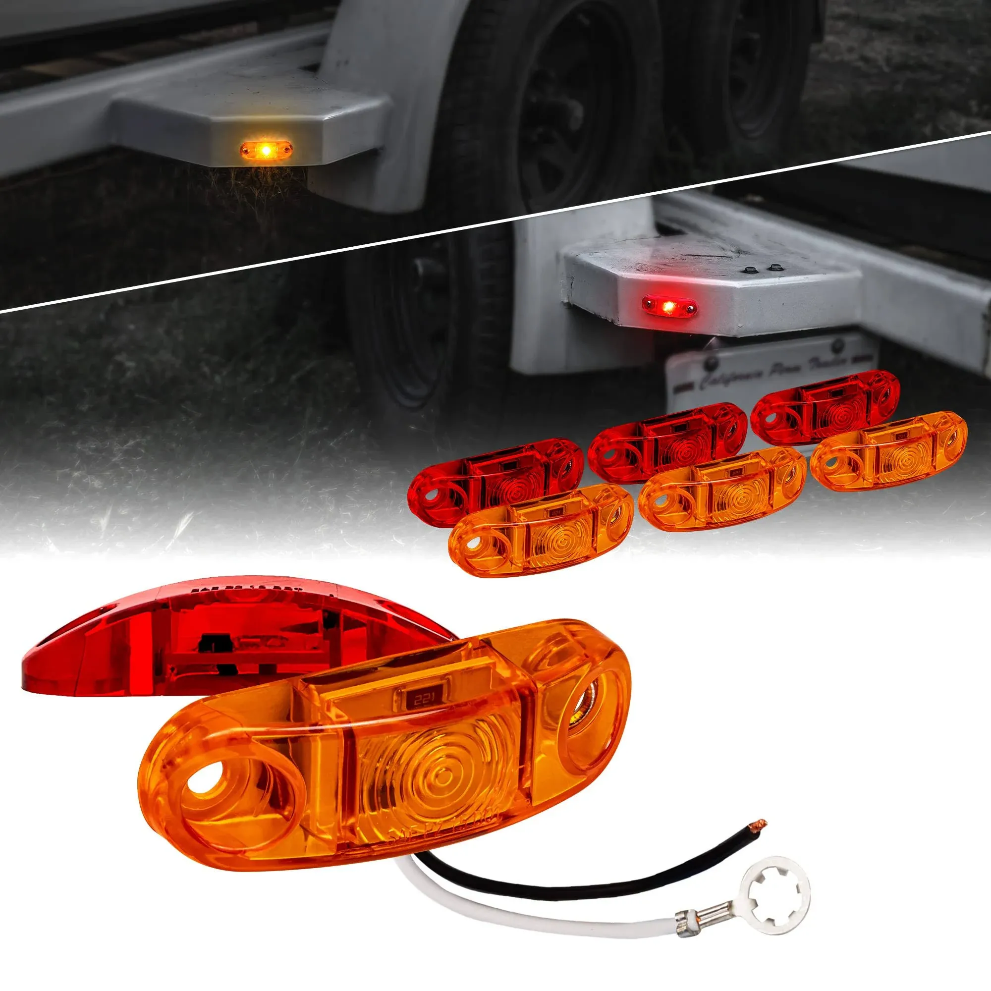 8pc 2.5&#034; Amber Red LED Side Marker Light for Trailers DOT FMVSS 108 SAE P2