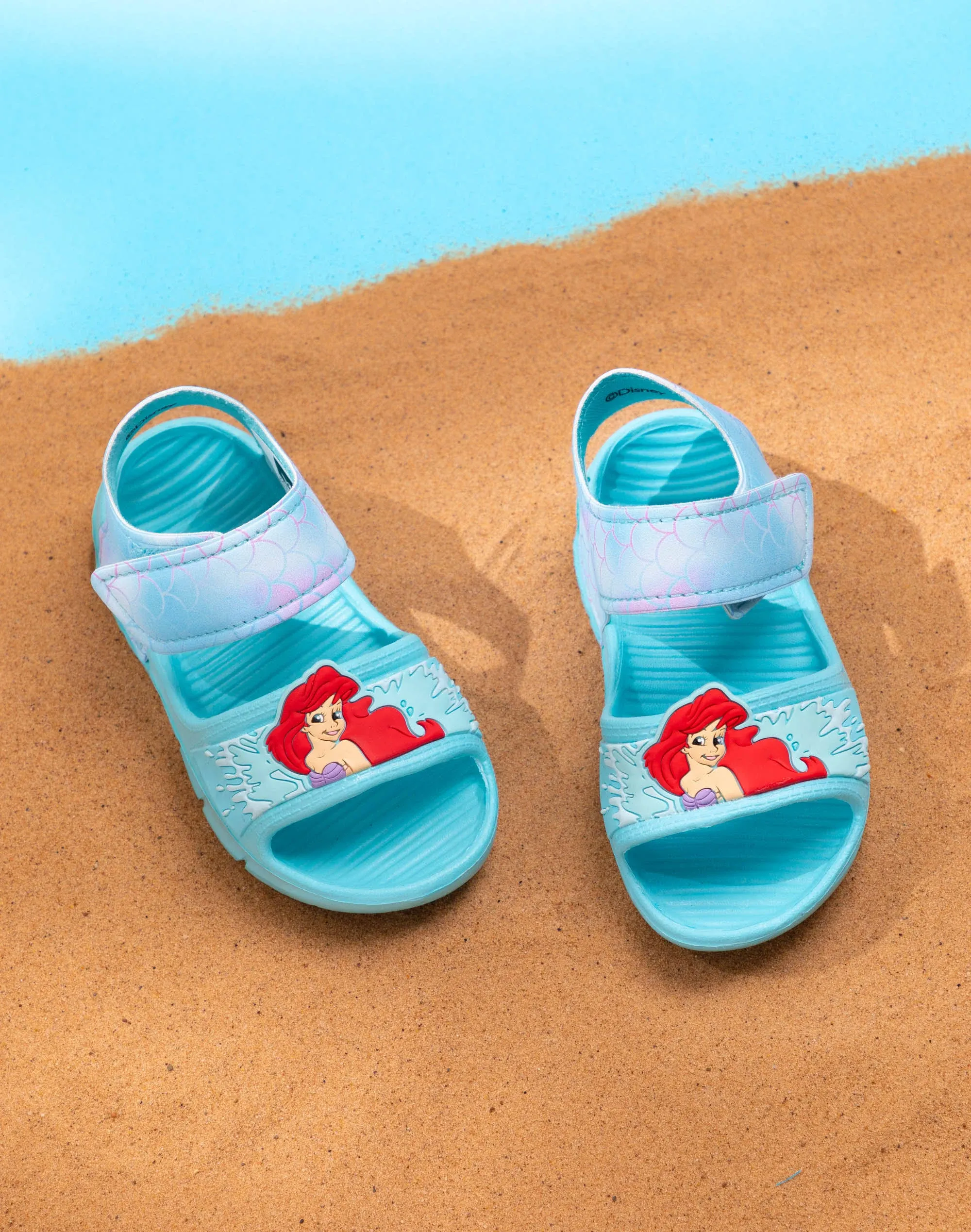 Disney The Little Mermaid Kids Sandals | Girls Ariel Sliders with Supportive Strap for Toddlers | Blue Slip-on Footwear