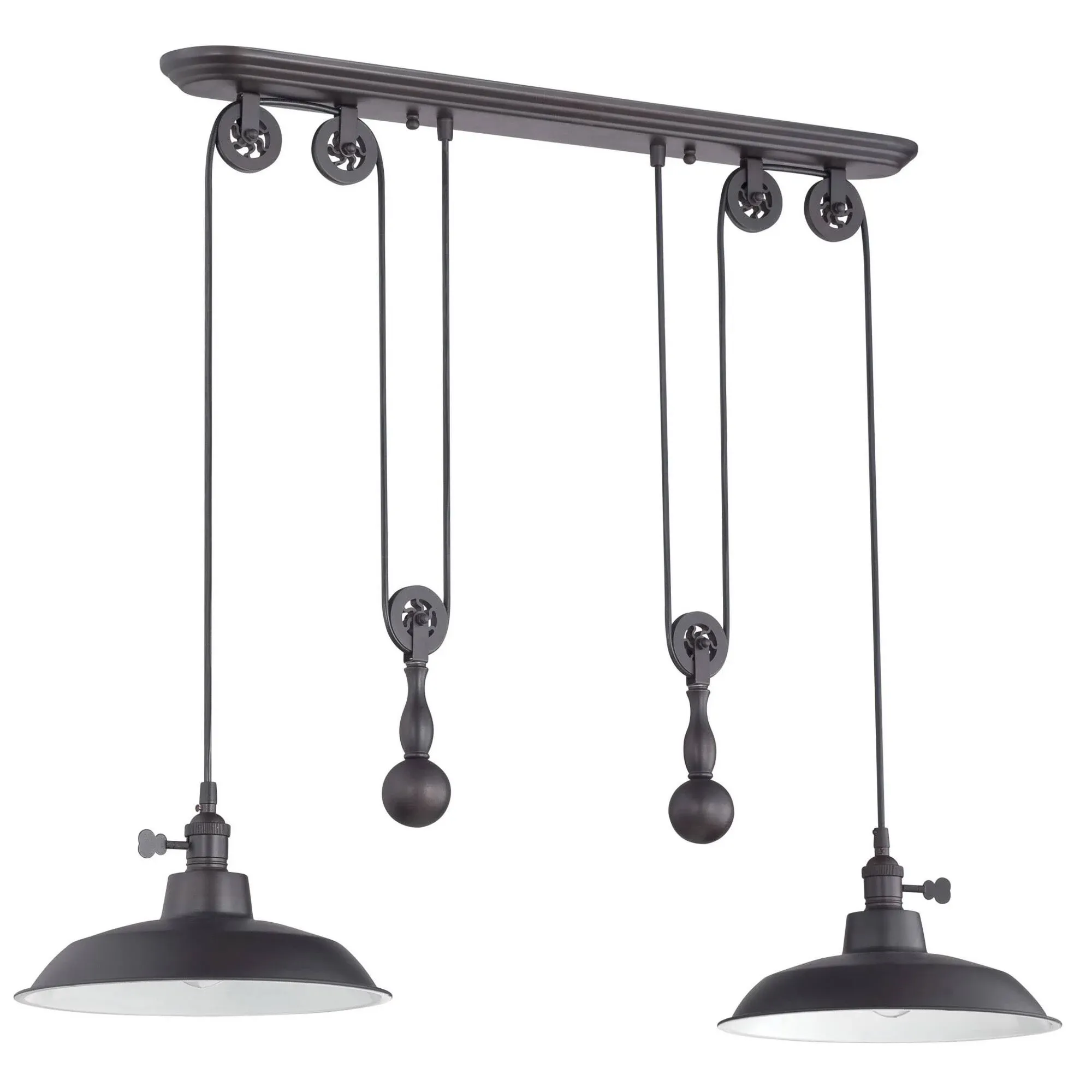 2 Light Pulley Pendant With Metal Shade - Style: 7744242