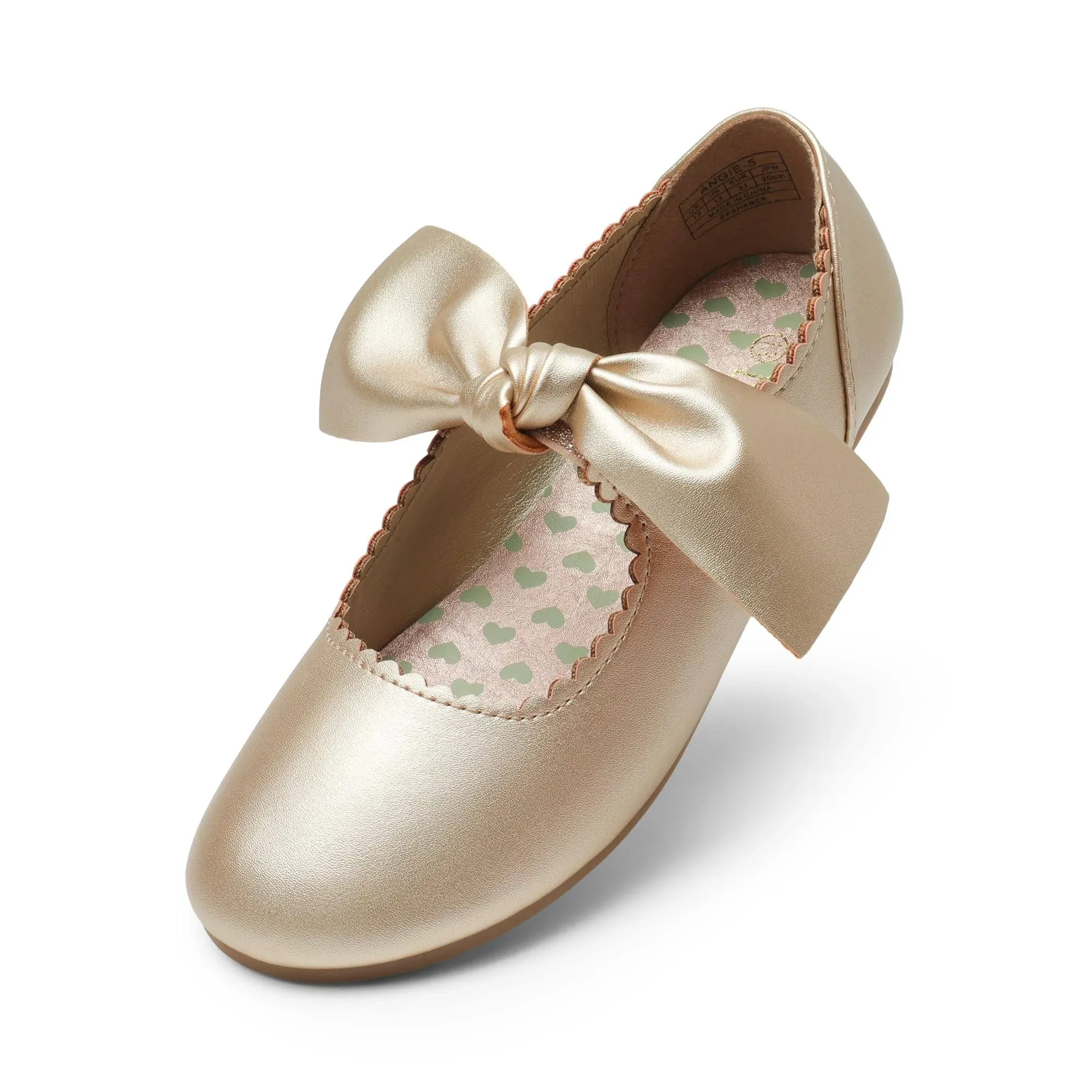 Dream Pairs Girls Ballerina Flats Mary Jane Front Bow Dress Shoes Gold