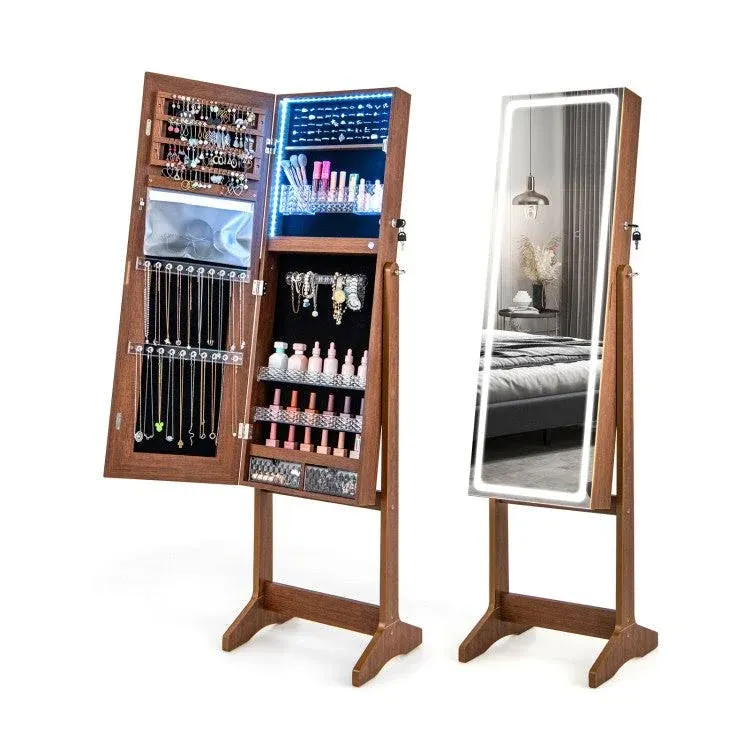 Costway Lockable Jewelry Armoire with Lighted Full-Length Mirror