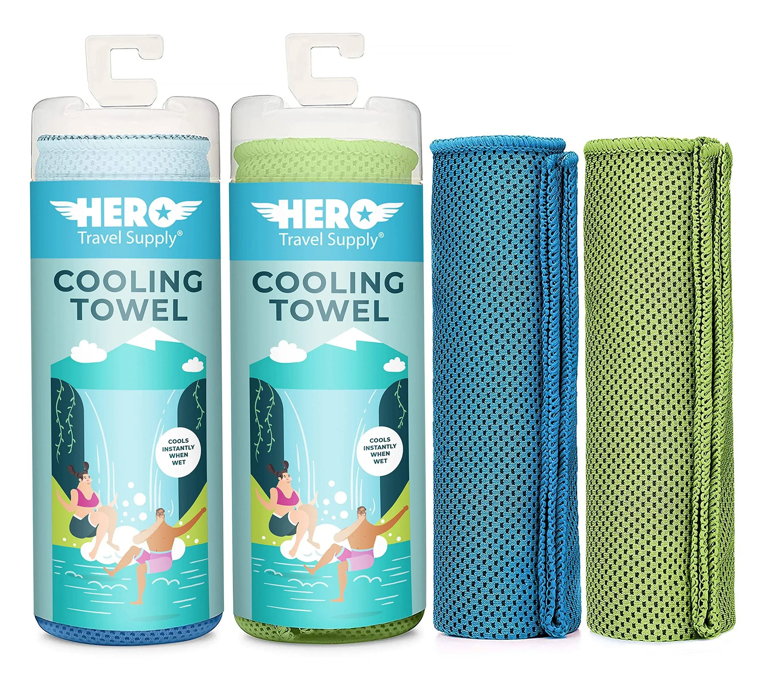 HERO Cooling Towel for Travel, Hiking, Yoga (2-Pack) 40