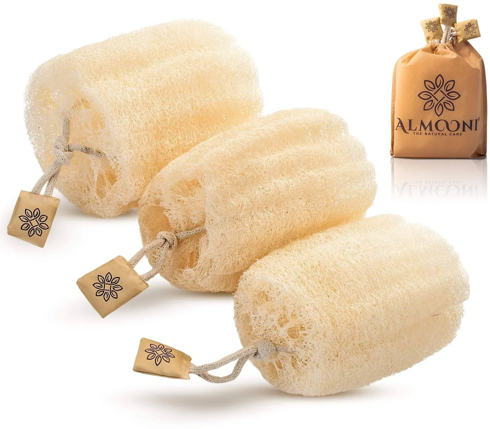 100% Natural Organic Egyptian Loofah Sponges, Large Exfoliating Shower Loofah ...