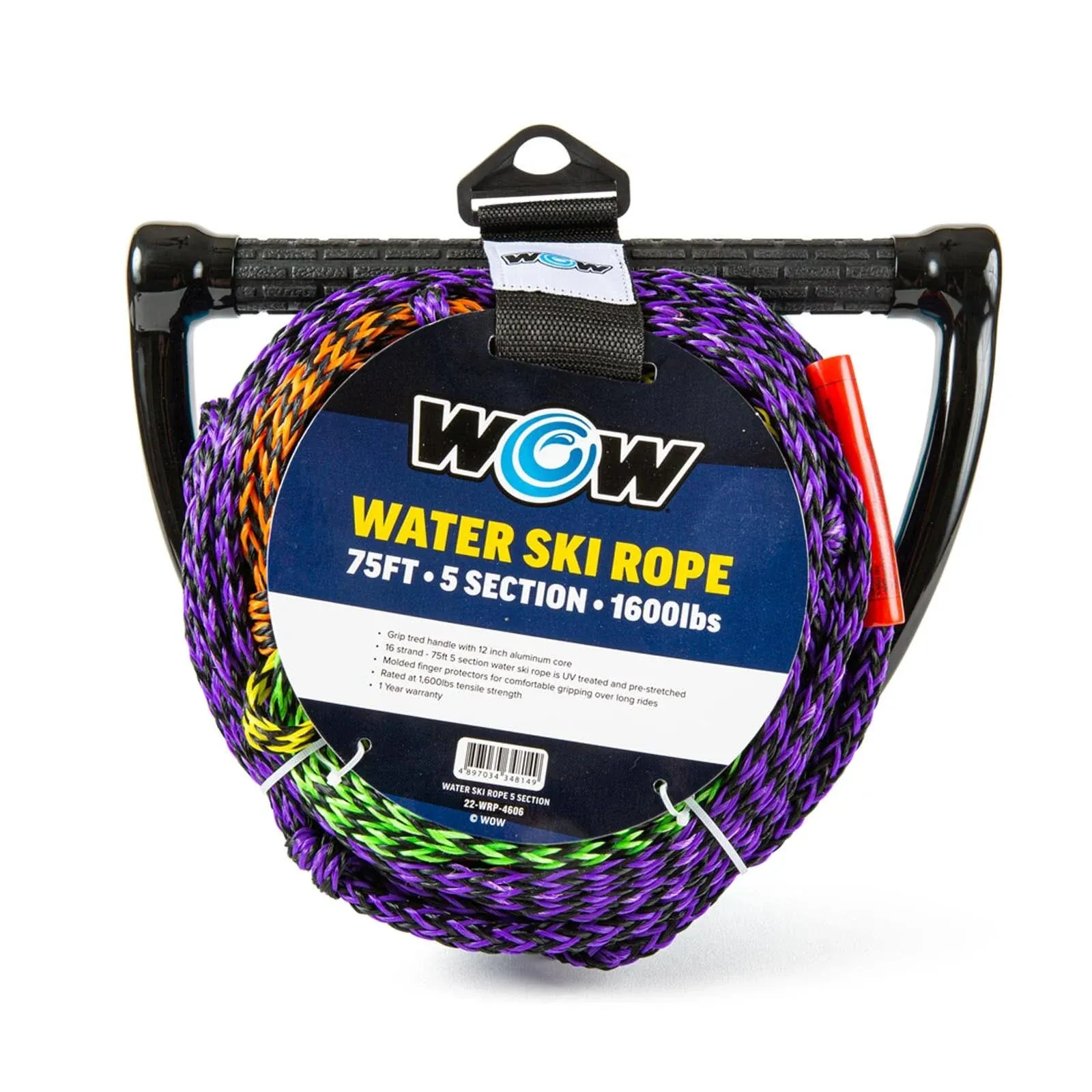 WOW Sports Towing Rope for Wakeboard, Water Ski and Wakesurf, 5-Section Rope, 75'