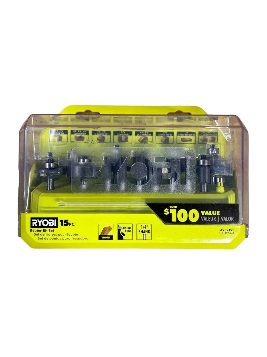 Ryobi A25R151 15 Piece 1/4 Inch Shank Carbide Edge Router Bit Set