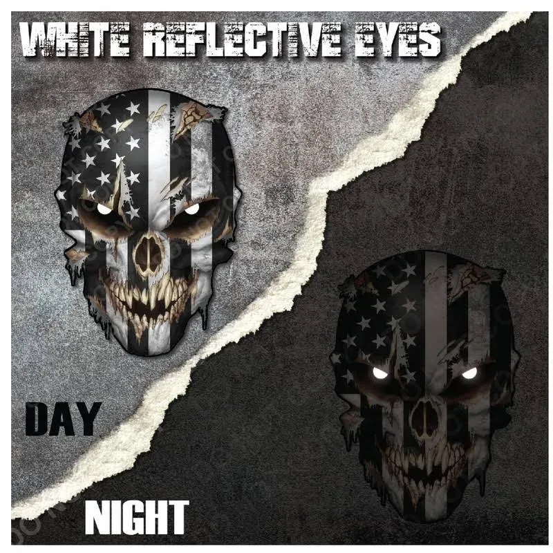 Skull with Reflective Eyes American Flag Vinyl Decal Stickers Car Truck Sniper Marines Army Navy Military Graphic