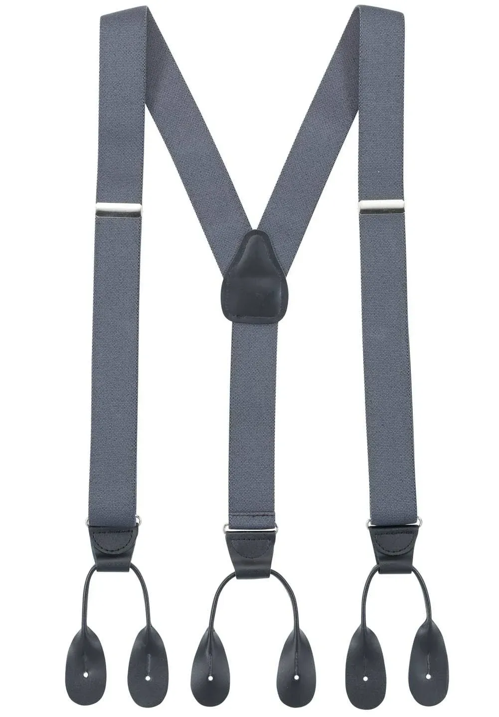 HOLD'EM Tuxedo Suspenders for Men Black Genuine Leather Button End 1.25 Inches Mens Braces Suspenders