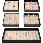 ProCase Jewelry Organizer Jewelry Tray Jewelry Drawer Inserts, Set of 5 Stackable Jewelry Drawer Dividers Container Necklace Display Trays Storage