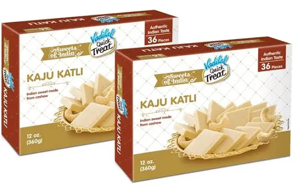 Vadilal Kaju Katli 360 Grams (36pcs) Twin Pack Authentic Indian Sweets Made With Cashew Nuts.