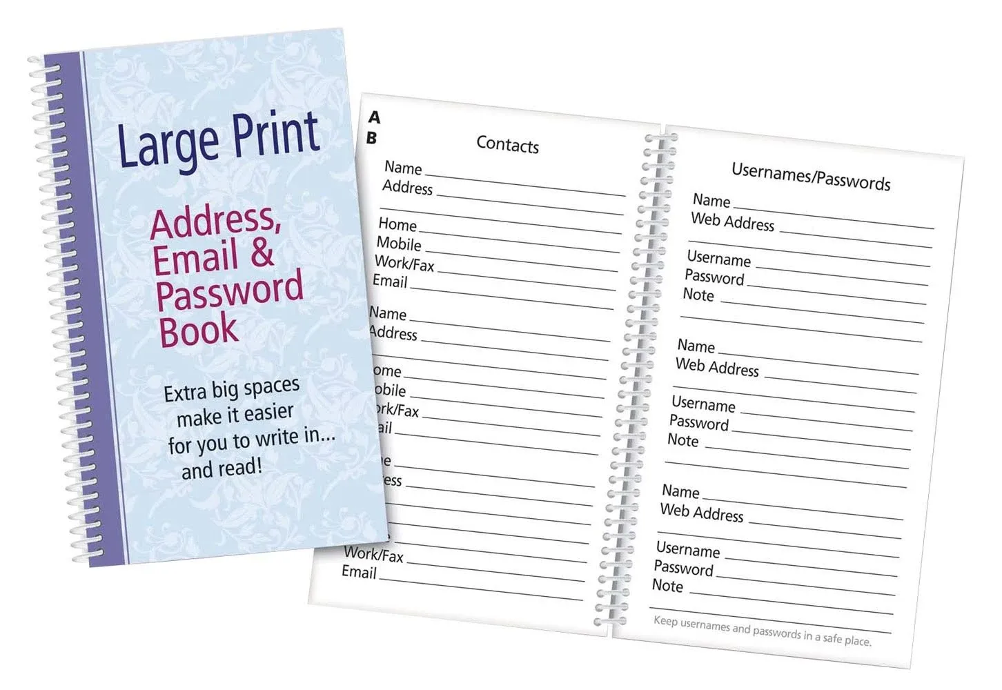 address book Large print: Telephone Password Address Book with alphabetical tabs