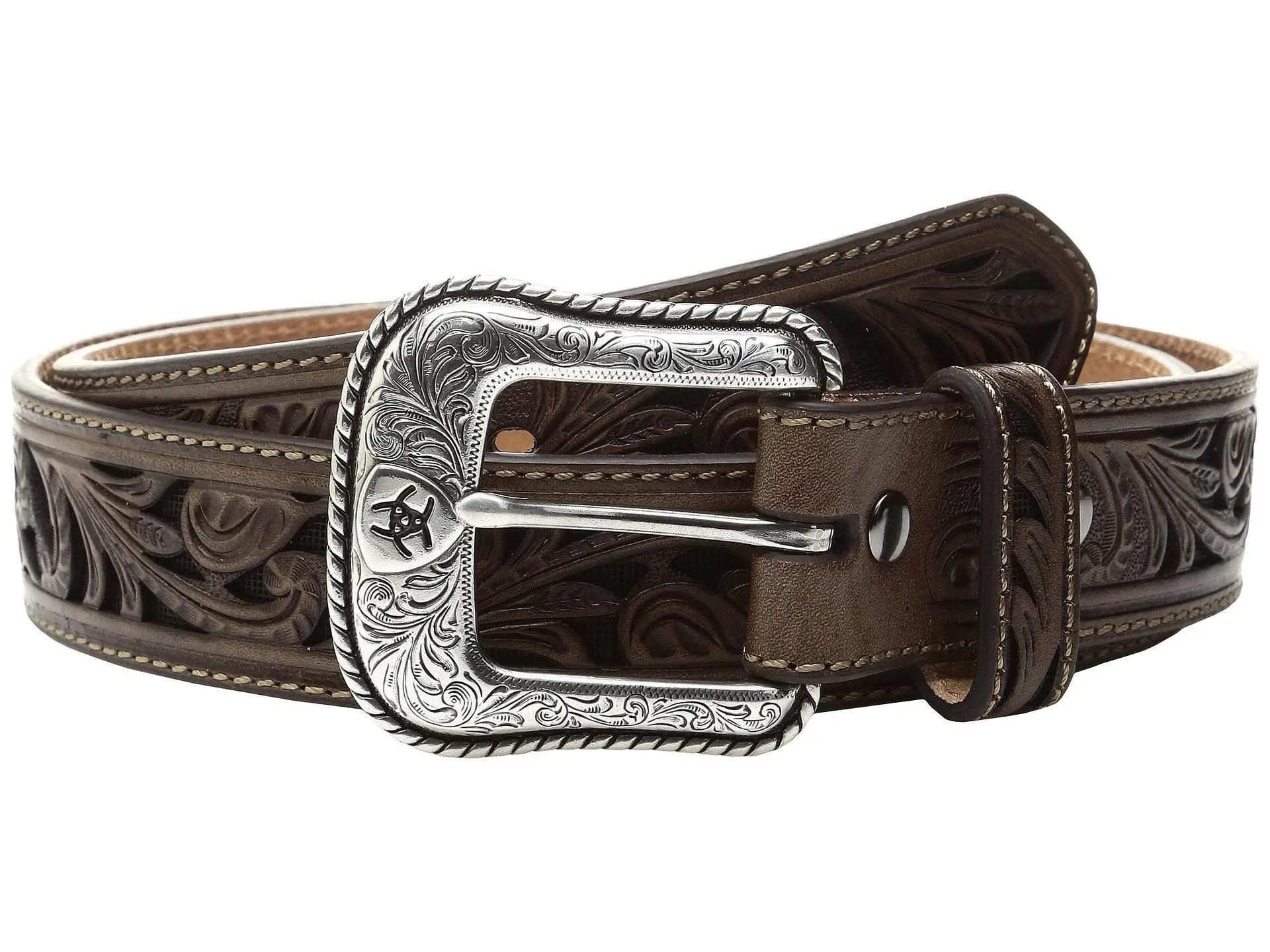 Ariat Men's Scroll Cut Out Brown Inlay Western Belt