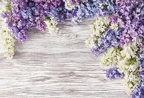 7x5ft Wooden Plank Photography Backdrops Purple Lilac Flowers Rustic Vintage ...