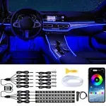 QVEVDACAR Interior Car LED Strip Lights, RGB 9 in 1 Car Ambient Lighting Kit with 4 Under Dash Lights & 5 Fiber Optic LED Strips, Sync to Music and Wireless