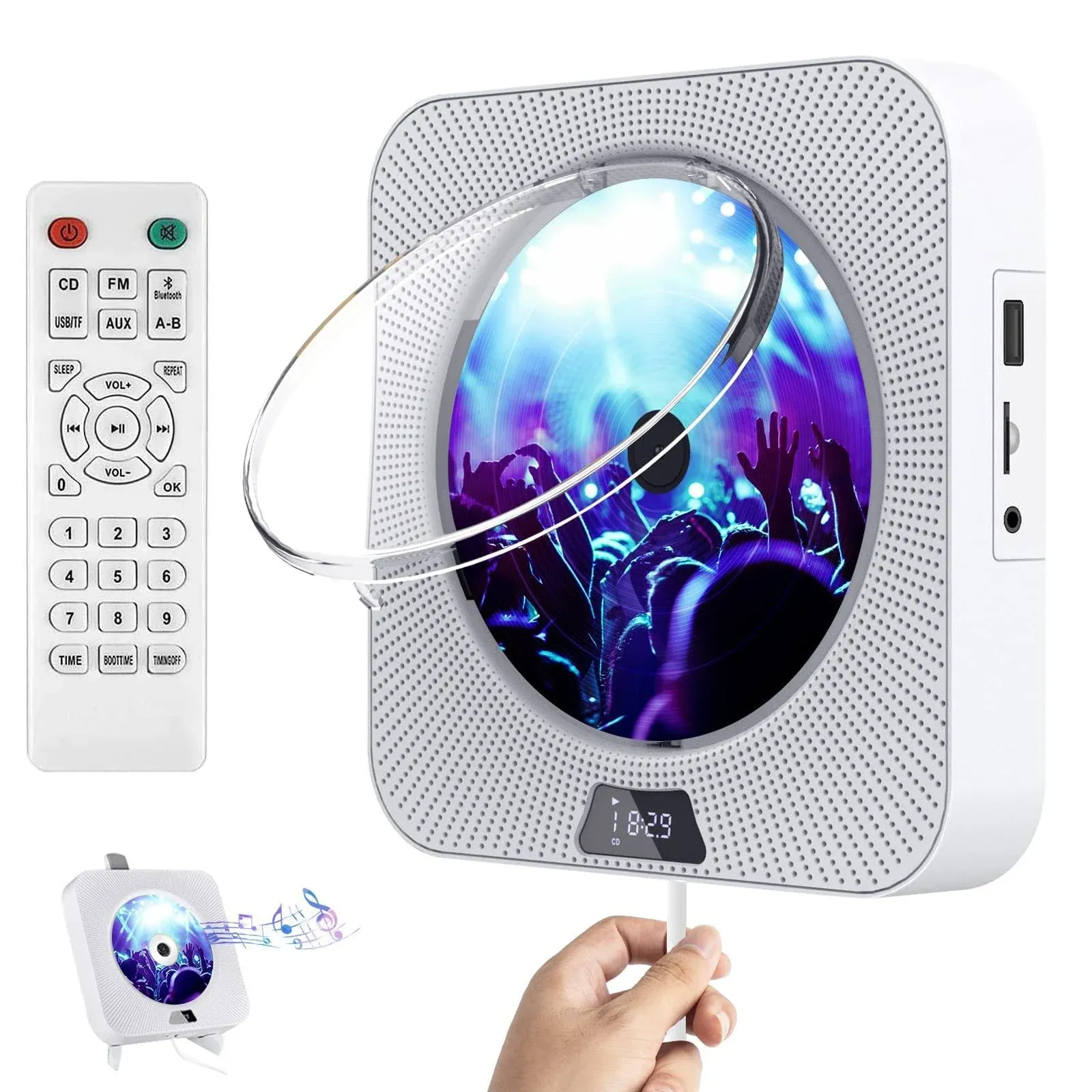 Portable CD Player with Bluetooth Wall Mountable CD Player with Dust CoverFM ...