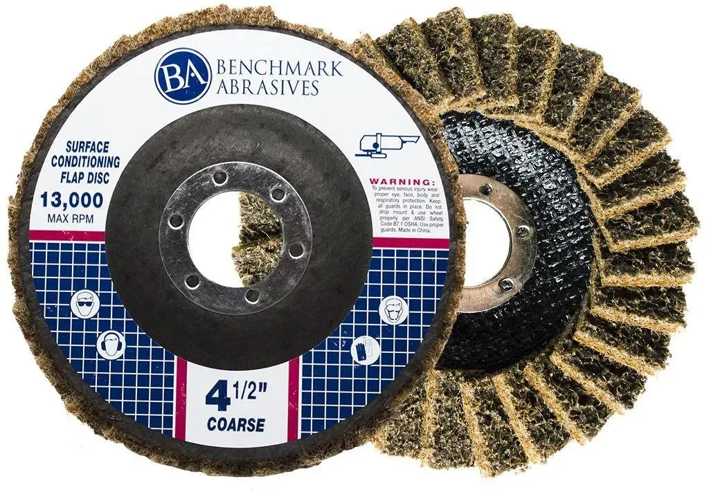 Benchmark Abrasives 4-1/2" x 7/8" Surface Conditioning Type 27 Flap Discs 4 1/2 for Angle Grinder, Sanding Discs for Blending and Polishing - Grinding Wheels 4 1/2 inch - (5 Pack) Coarse Grit