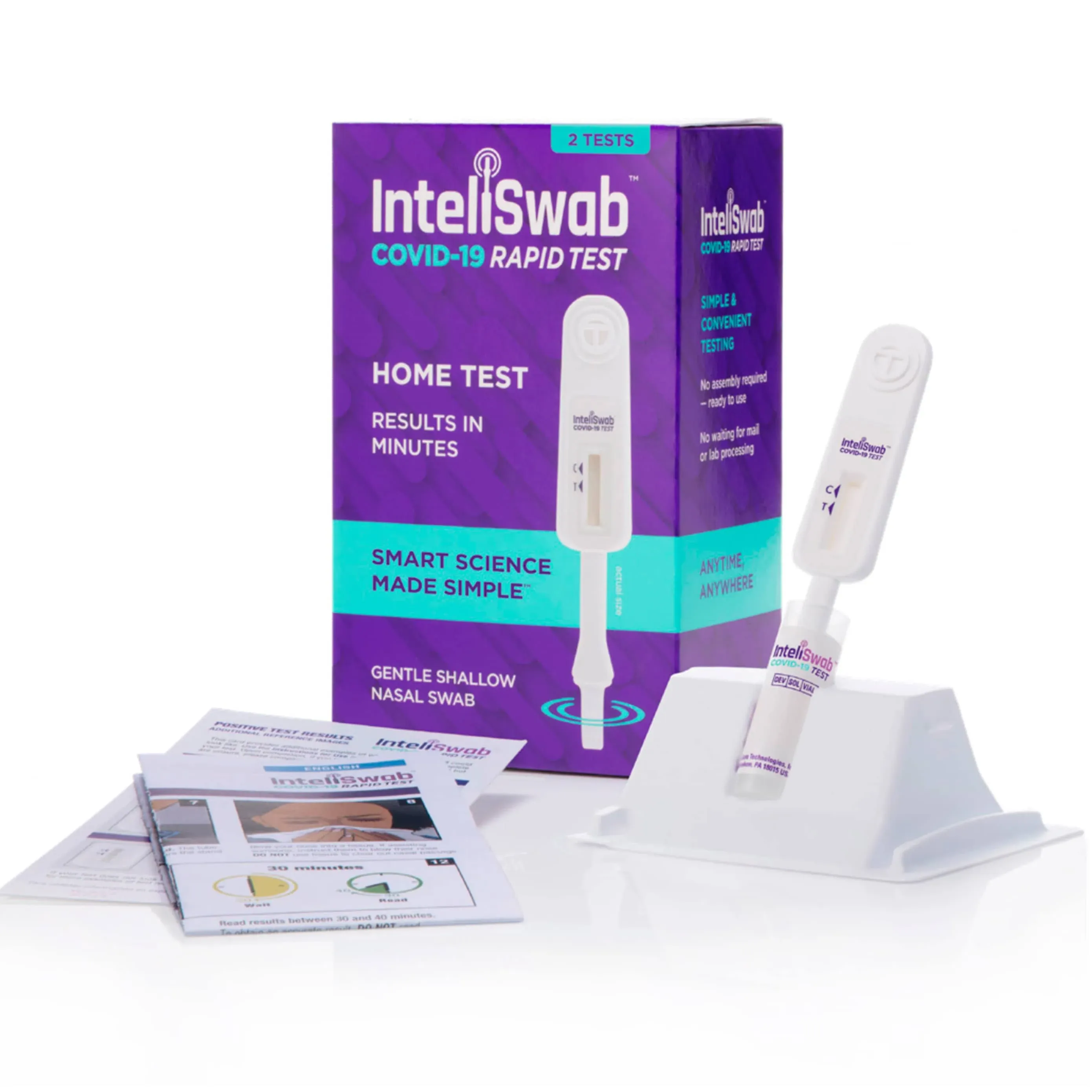 InteliSwab COVID-19 Rapid Test, 1 Pack, 2 Tests Total, Simple to Use at Home, 1 Minute Hands-On Time, FDA EUA Authorized, Designed and Developed in the U.S.A.