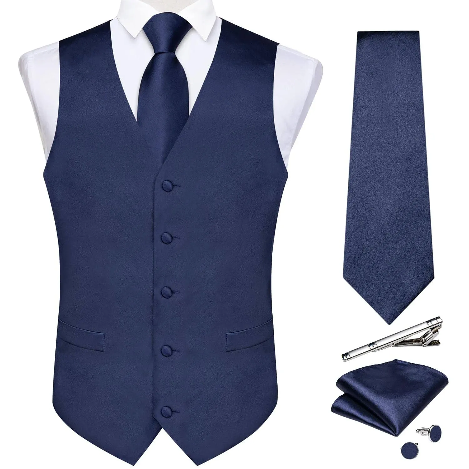 DiBanGu 5PCS Men's Suit Vest and Tie Set Business Formal Dress Waistcoat Solid Color Vest for Suit or Tuxedo Wedding Party