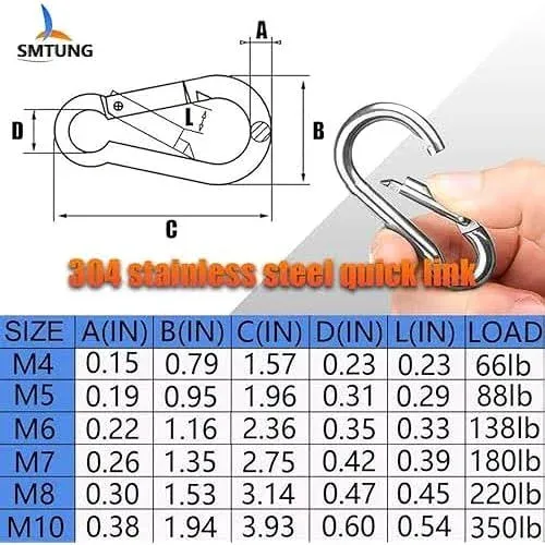 SMTUNG 304 Stainless Steel Spring Snap Hook Carabiner Multifunctional Carabiner ...