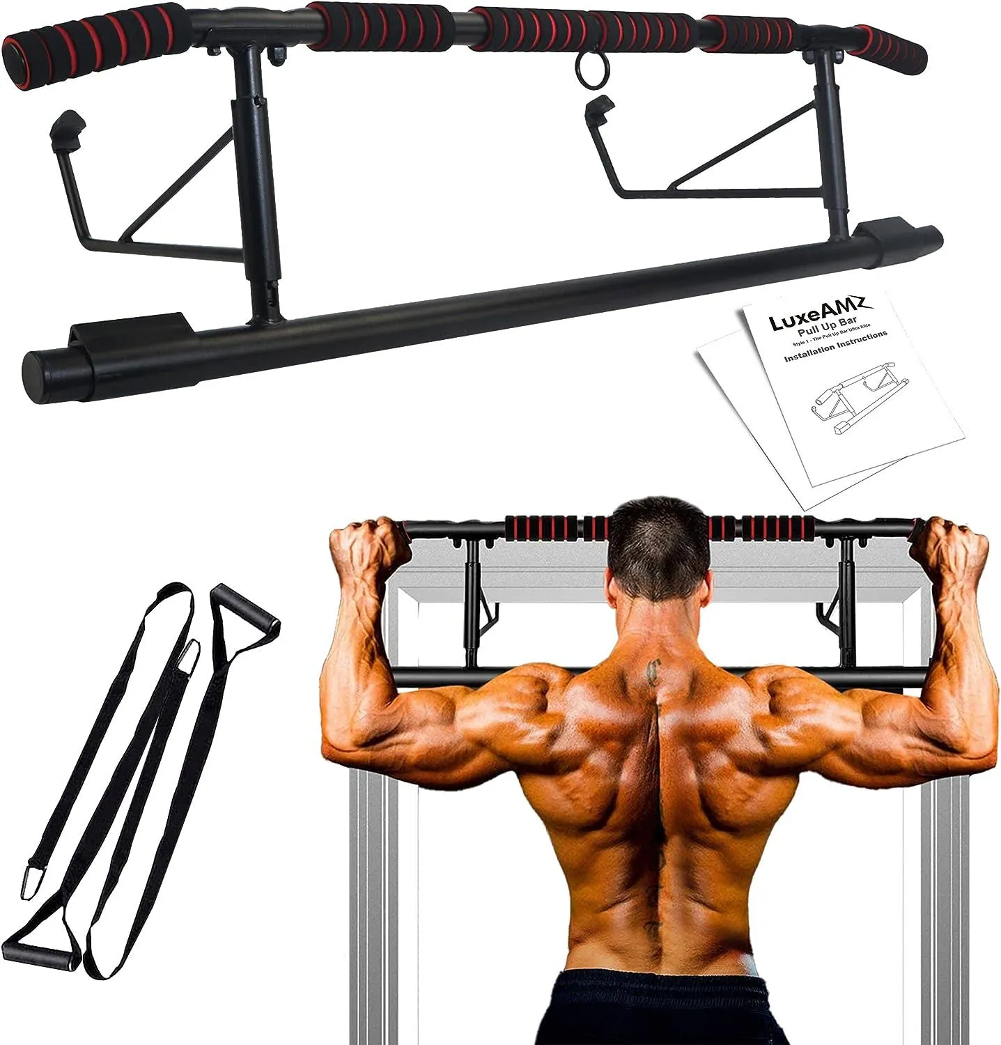 2025 Upgrade - Multi-Grip Pull up Bar for Doorway, Portable Pullup Chin up Bar Home, No Screws, Multifunctional Dip bar Fitness, Door Exercise Equipment Body Gym System Trainer