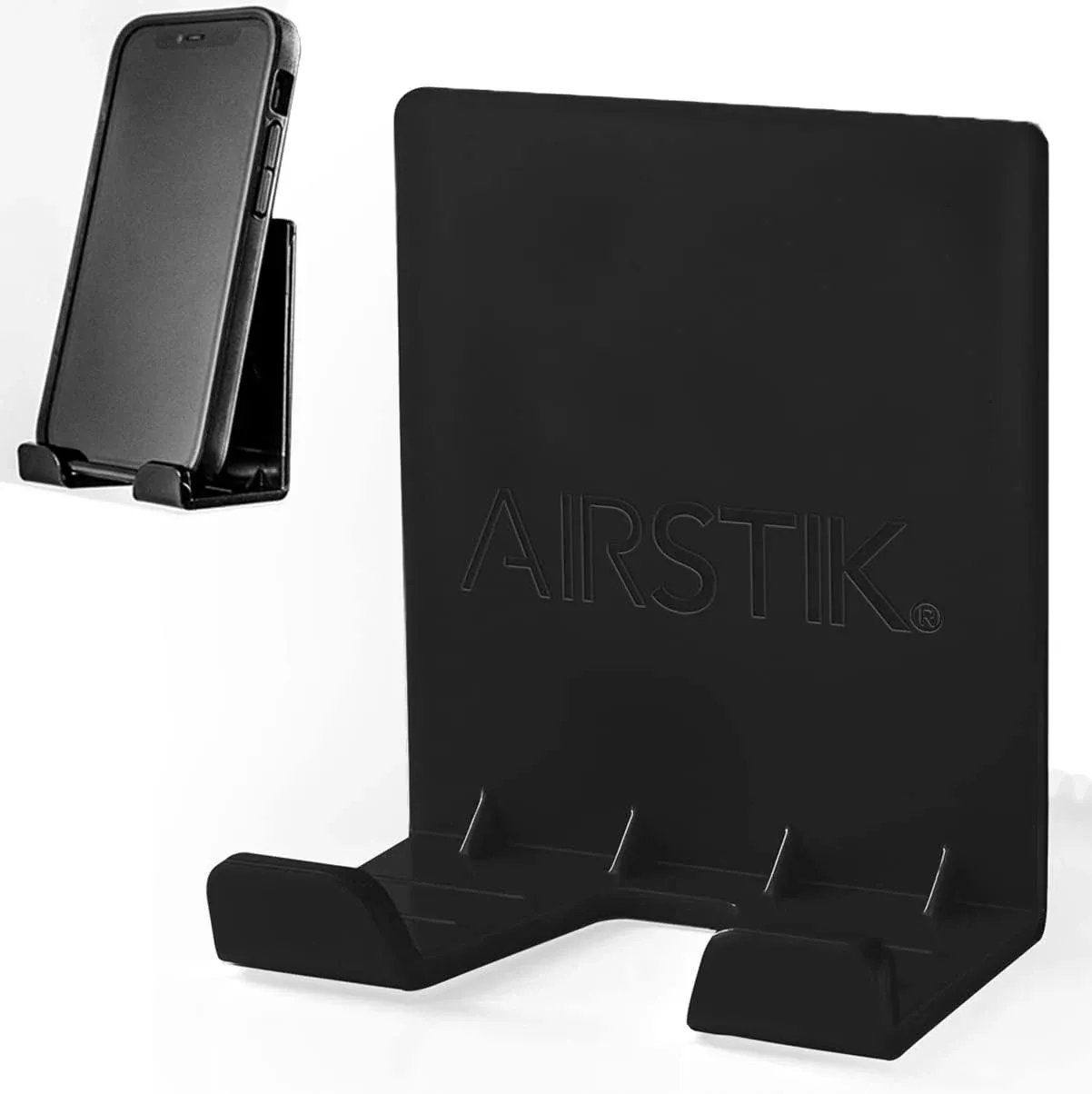 AIRSTIK Cradle Glass Mount Phone Holder Reusable TikTok Facetime Compatible with iPhone iPad Cell Phone for Bathroom Kitchen Shower Dorm Office Made in USA Glass, Mirrors, Windows (Black)