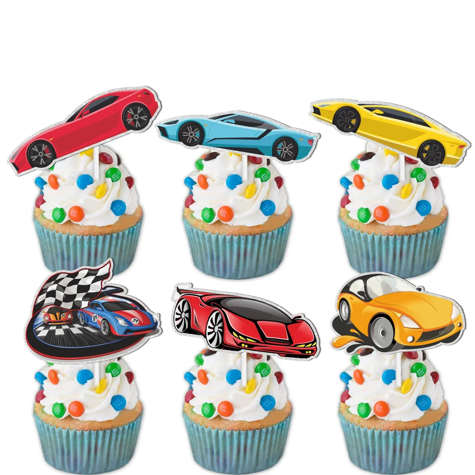 18pcs Glitter Car Dessert Cupcake Topper Racing Car Sport Theme Decor Supplies ...