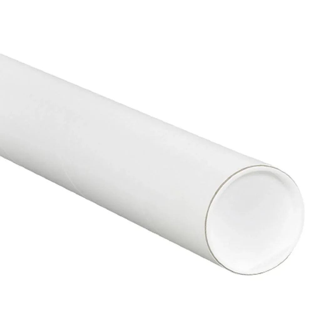 Aviditi White Mailing Tubes with Caps, 3" x 36", Pack of 24, for Shipping, Storing, Mailing, and Protecting Documents, Blueprints and Posters