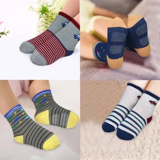 Tphon Toddler Non Slip Socks 12 Pairs Anti Skid Kids Socks Cute Grips Socks for 1-7 Years Boys Girls