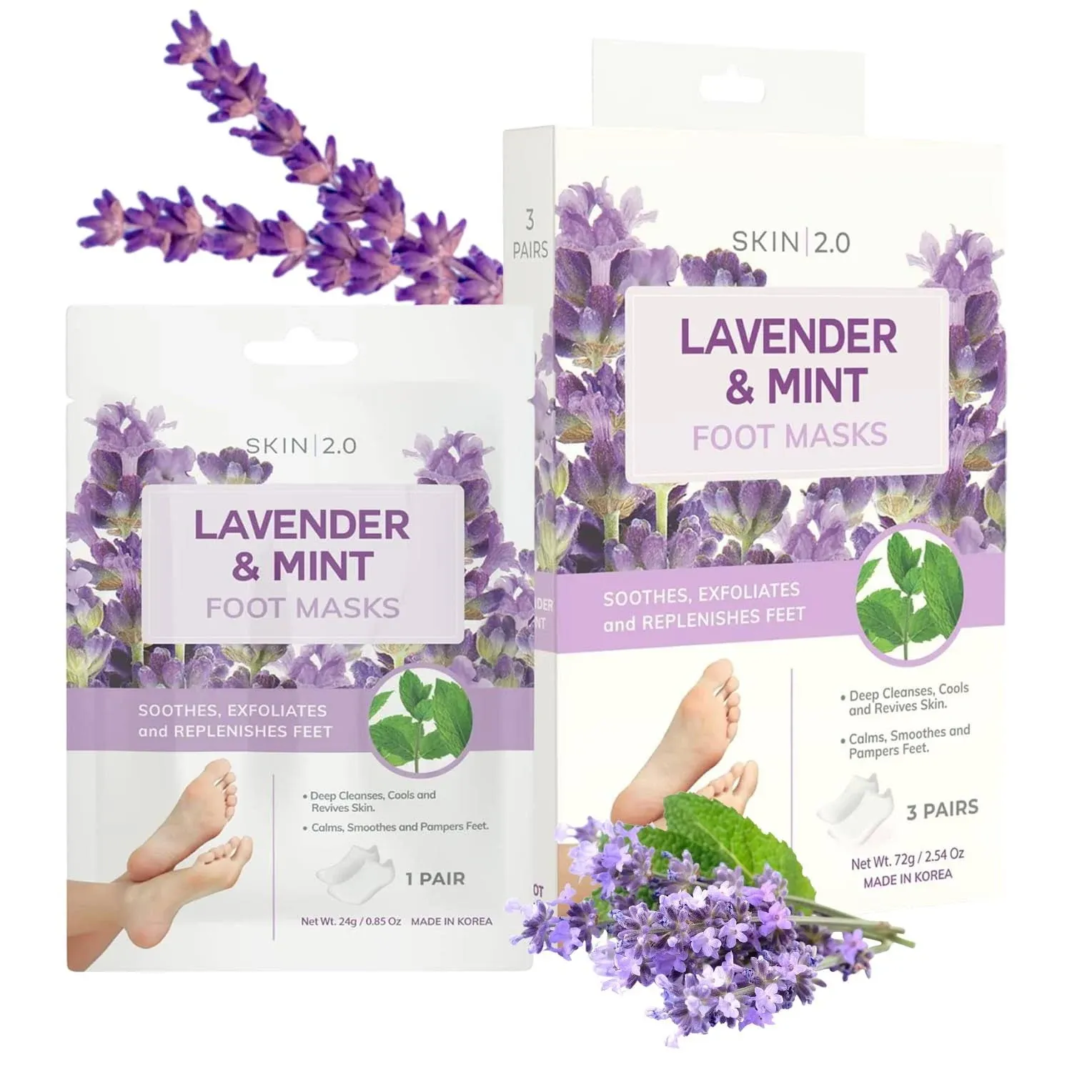 Lavender and Mint Foot Masks Moisturizing Socks - Relieves Swollen & Aching Feet, Removes Unwanted Odor, Relaxing Foot Mask - Cruelty Free Korean Skin Care For All Skin Types - 3 Pairs