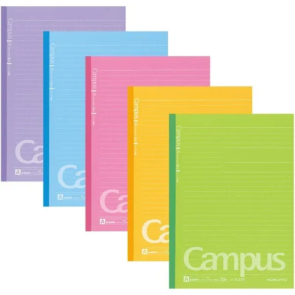 Kokuyo Campus Notebooks Semi-B5 Pre-Dotted, 6 mm Ruled, 30 Sheets - 60 Pages, Vitamin Colors (1 set / vitamin color)