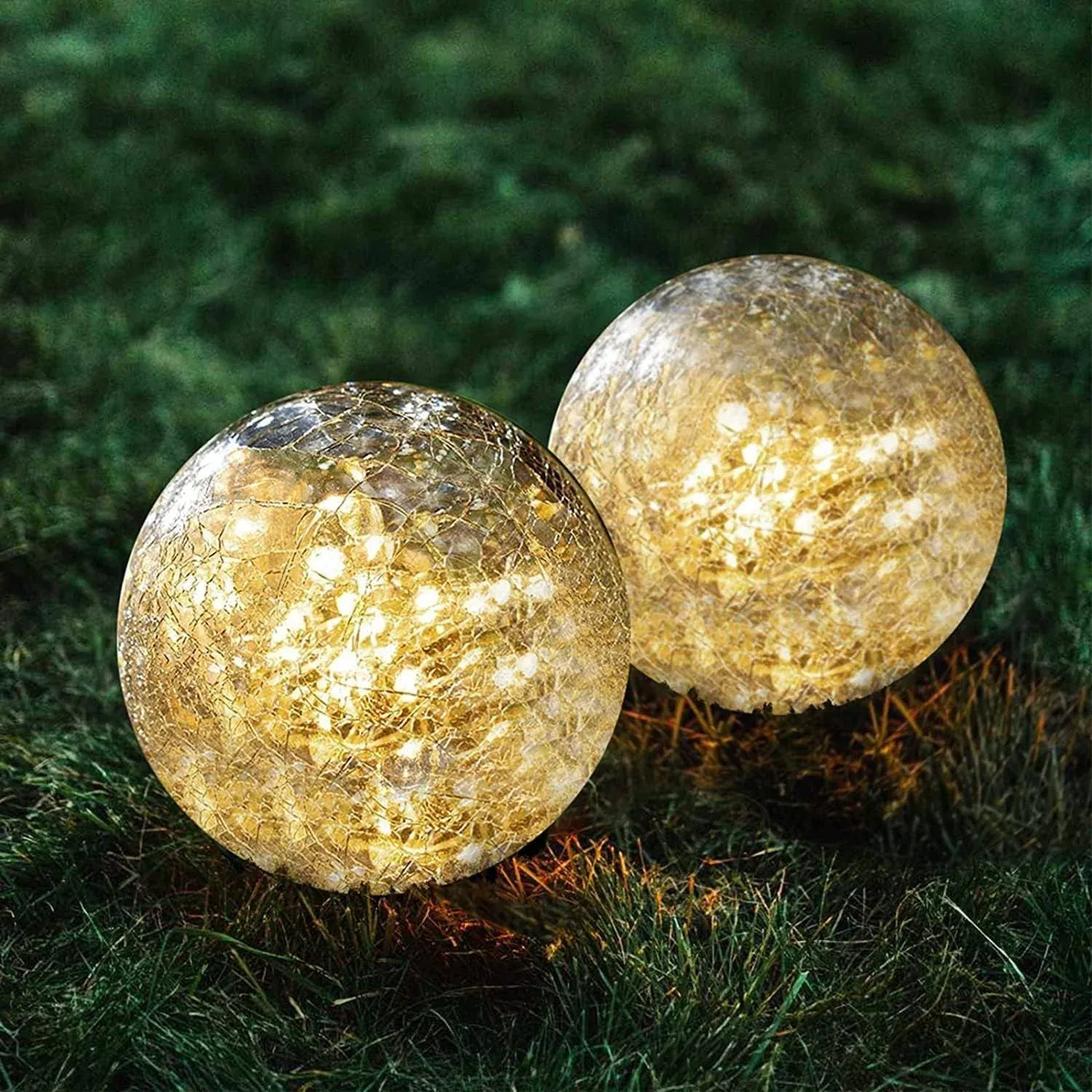 Solar Globe Lights Outdoor Cracked Glass Ball Dual LED Garden Lights,Color-Changing Outdoor Landscape Garden Light Decoration