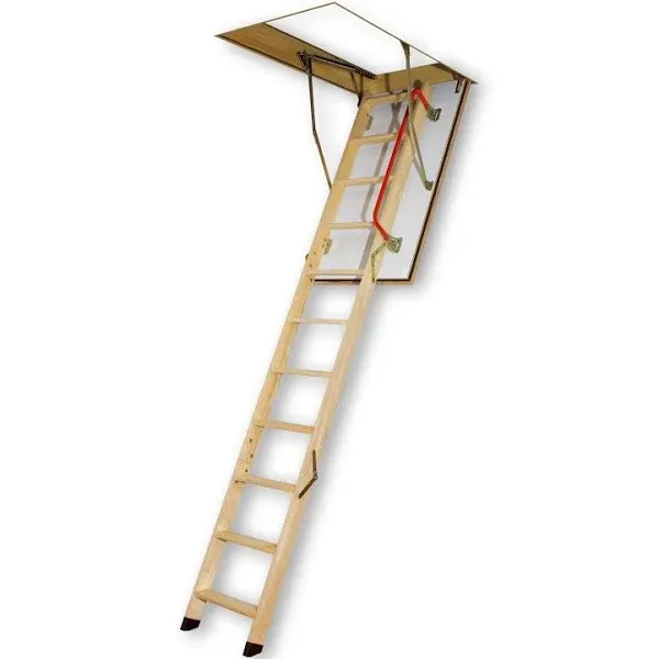 LWF Fire-Rated Insulated Wood Attic Ladder 7 ft. 5 in. - 8 ft. 11 in., 25 in. x 47 in. with 350 lbs. Load Capacity