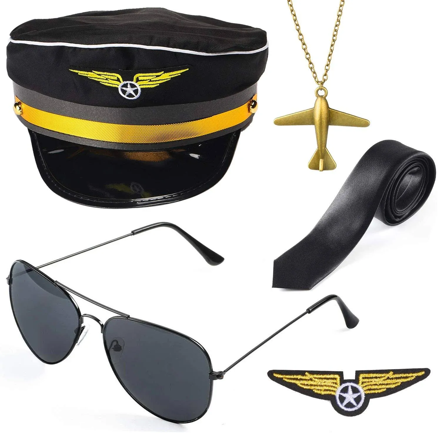 Beelittle Airline Pilot Captain Costume Kit Pilot Dress Up Accessory Set with ...