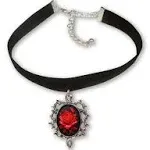 Gothic Red Rose Cameo Black Velvet Choker Adjustable Size Cosplay Jewelry