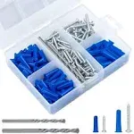 KURUI Wall Anchors for Concrete Drywall, Conical Wall Anchors and Screws Assortment Kit, 200PCs Masonry Anchors for Outdoor Hanging, 100 Brick Anchors and 100 Galvanized Screws, with 2PCs Drill Bit