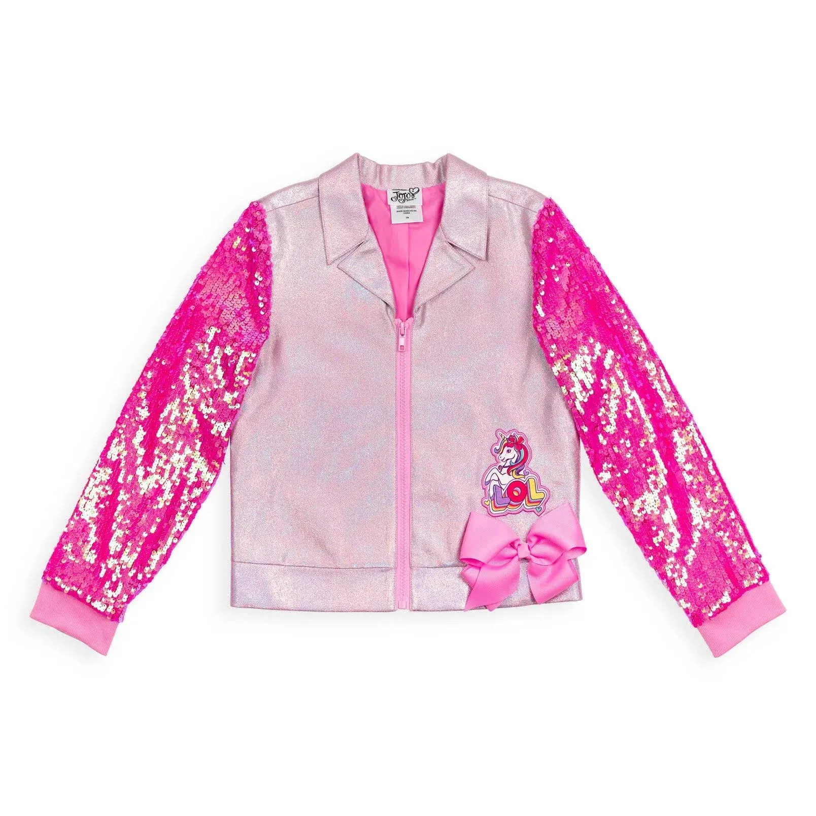 Jojo Siwa Unicorn Little Girls Sequin Zip Up Jacket Light Pink 4-5