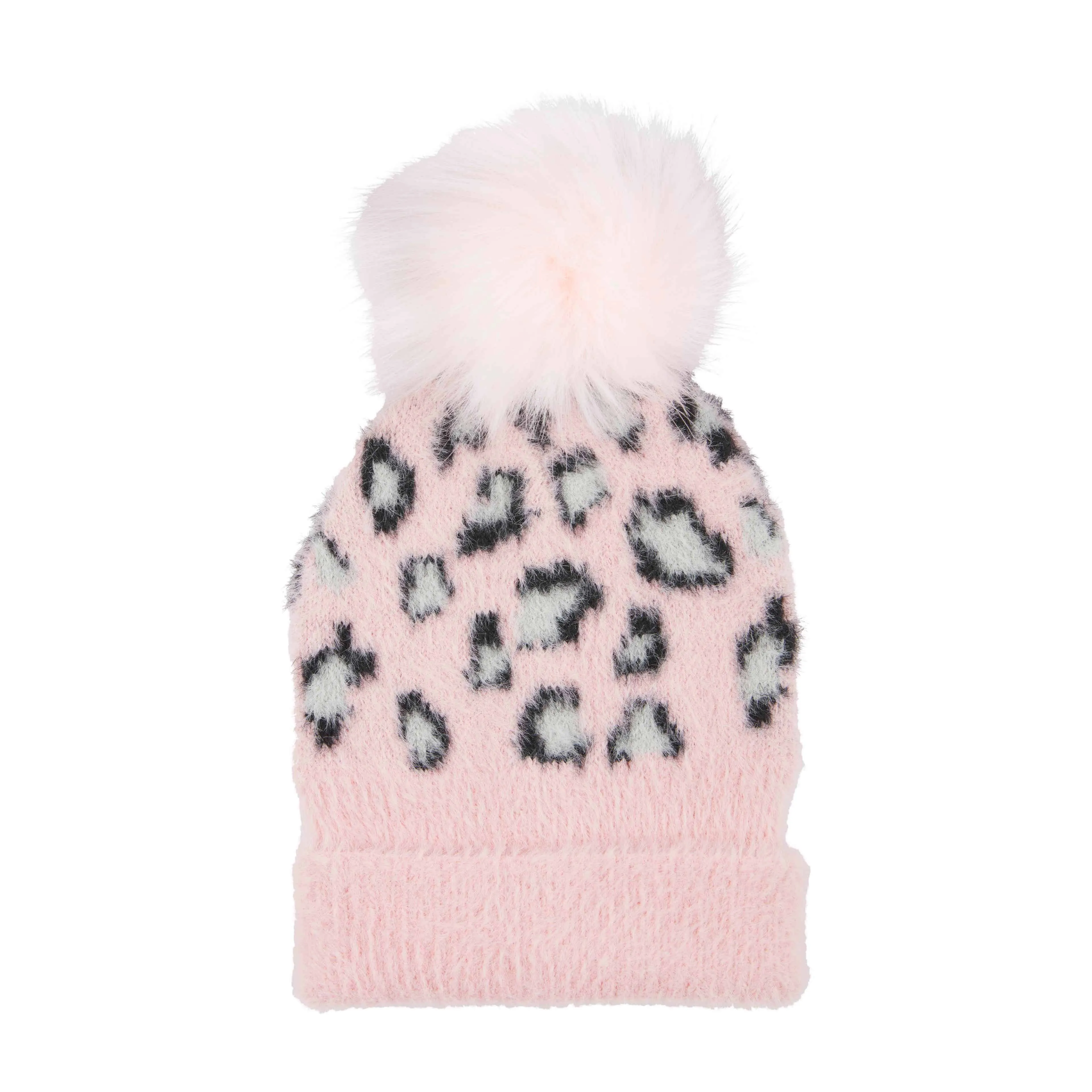 Mud Pie Baby Girls Fuzzy Knit Leopard Hat, Pink, One Size