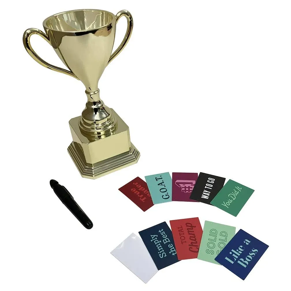 Paper Riot Co. Customizable Gold Trophy Cup- Weighted Plastic Novelty Funny Humor Gift for kids, awards, trophy medals, party, rewards, prizes, celebrations, reusable- 8" H x 3.25" W