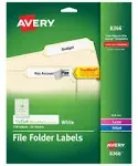 Avery® Permanent TrueBlock File Folder Labels with Sure Feed Technology, 0.66 x 3.44, White, 30/Sheet, 25 Sheets/Pack (AVE8366)