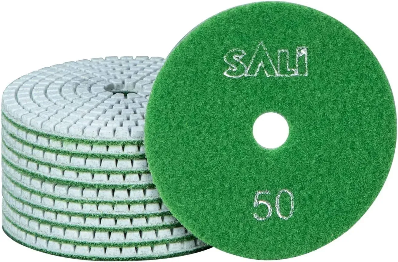 SALI 10 Pack Diamond Polishing Pads 4 Inch Wet/Dry Granite Stone Polish Pad Kit for Drill, Grinder, Polisher Polishing Pad for Concrete Marble Stone Countertop Quartz 50 Grit